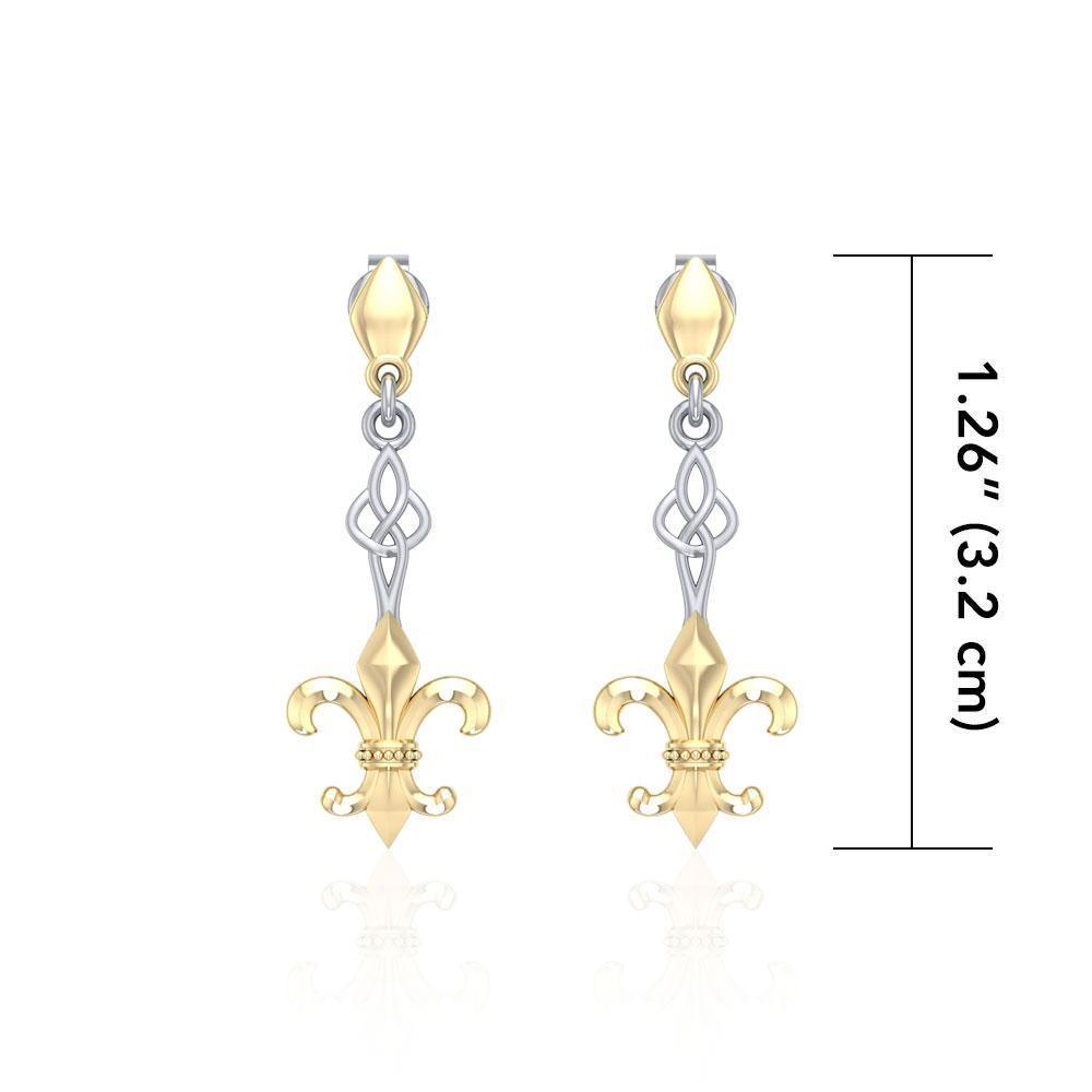 Majestic Fleur-de-Lis in Sterling Silver Jewelry Post Earrings with Gold accent MER1677