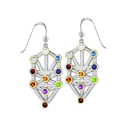 Kabbalah with Chakra Gemstone Sterling Silver and 14K Gold Accent Earrings MER1717