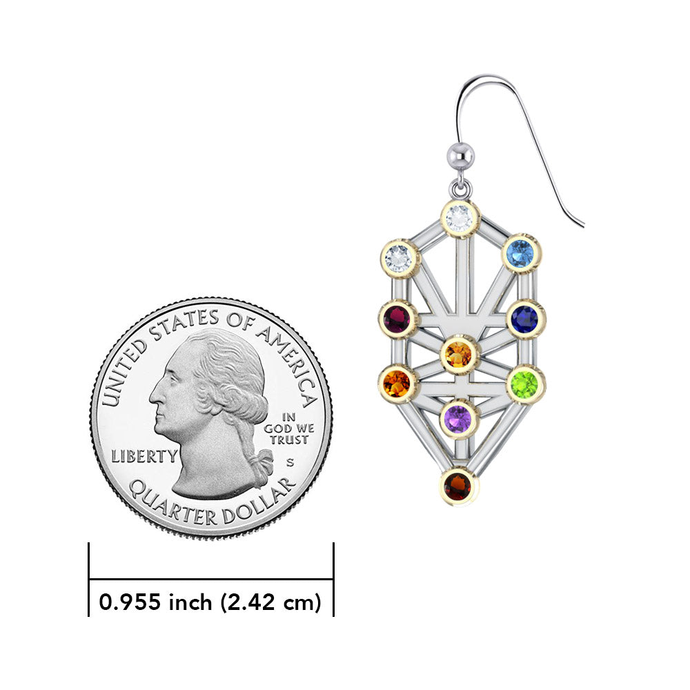 Kabbalah with Chakra Gemstone Sterling Silver and 14K Gold Accent Earrings MER1717