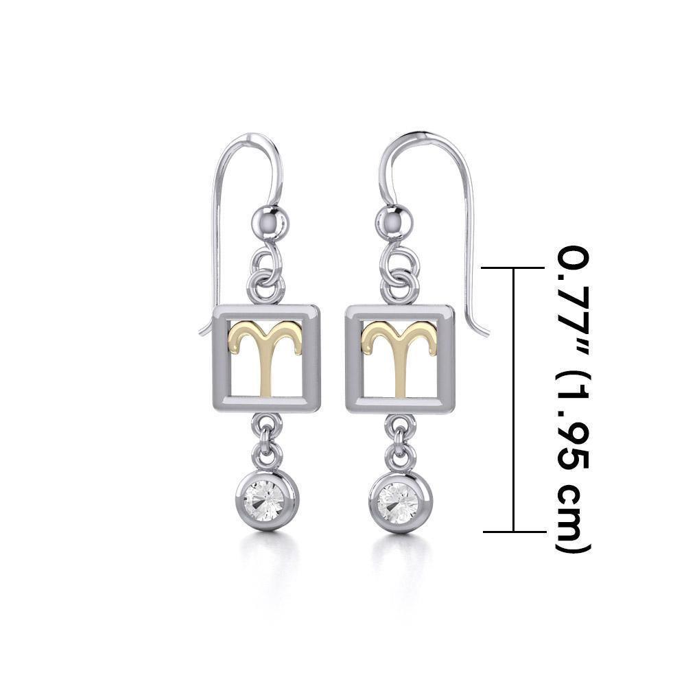 Aries Zodiac Sign Silver and Gold Earrings Jewelry with White Stone MER1769