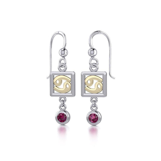 Cancer Zodiac Sign Silver and Gold Earrings Jewelry with Ruby MER1772
