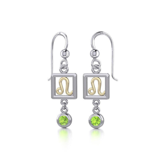 Leo Zodiac Sign Silver and Gold Earrings Jewelry with Peridot MER1773