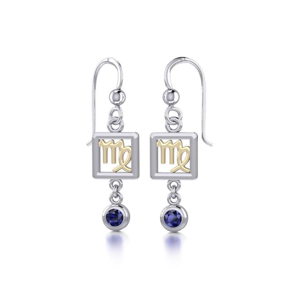 Virgo Zodiac Sign Silver and Gold Earrings Jewelry with Sapphire MER1774