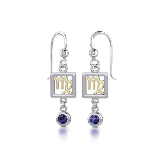 Virgo Zodiac Sign Silver and Gold Earrings Jewelry with Sapphire MER1774