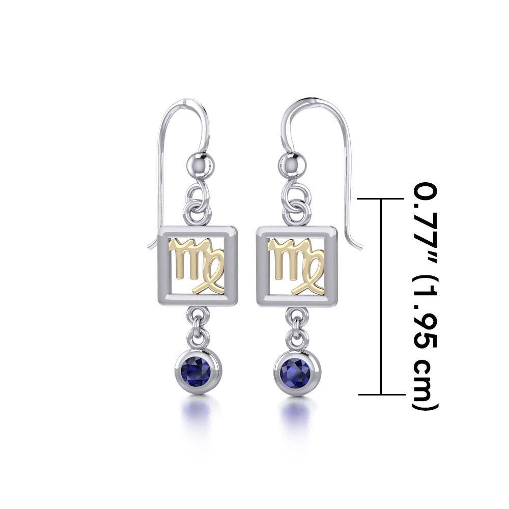 Virgo Zodiac Sign Silver and Gold Earrings Jewelry with Sapphire MER1774