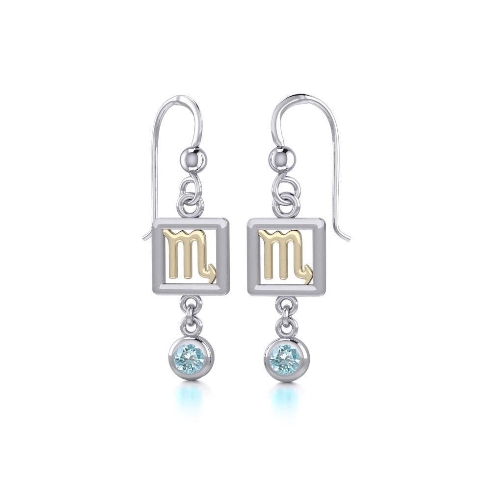Scorpio Zodiac Sign Silver and Gold Earrings Jewelry with Blue Topaz MER1776