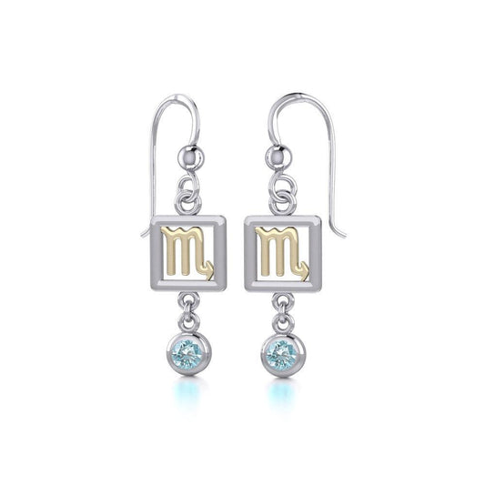 Scorpio Zodiac Sign Silver and Gold Earrings Jewelry with Blue Topaz MER1776