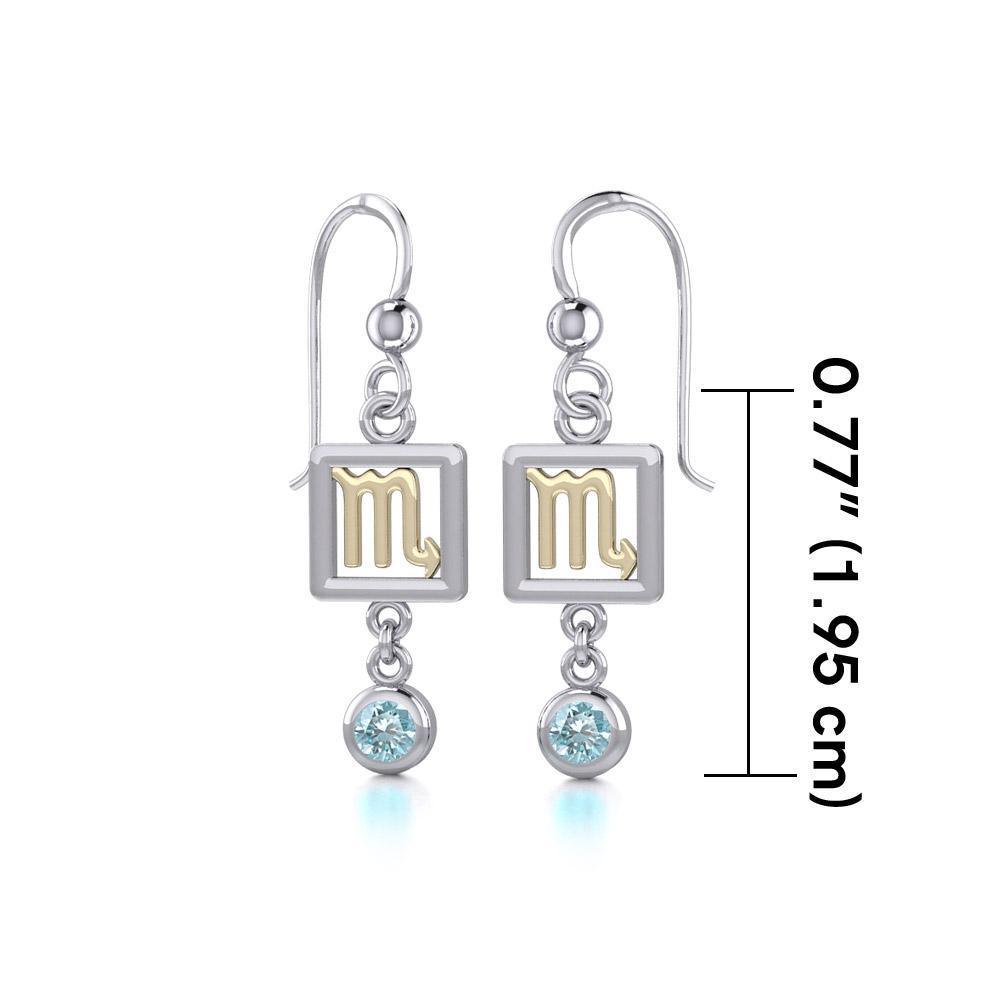 Scorpio Zodiac Sign Silver and Gold Earrings Jewelry with Blue Topaz MER1776