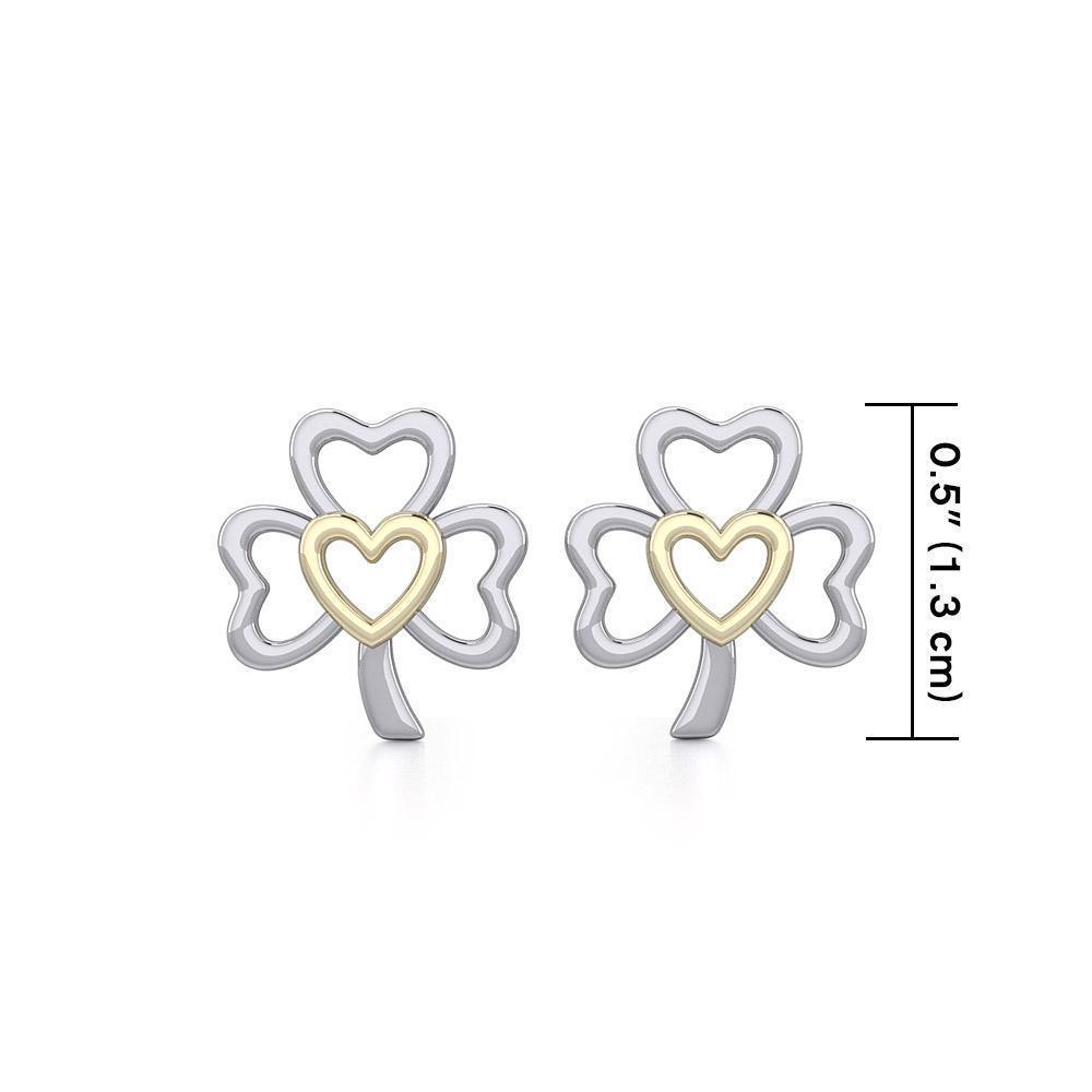 The Golden Heart in Shamrock Silver Post Earrings MER1778