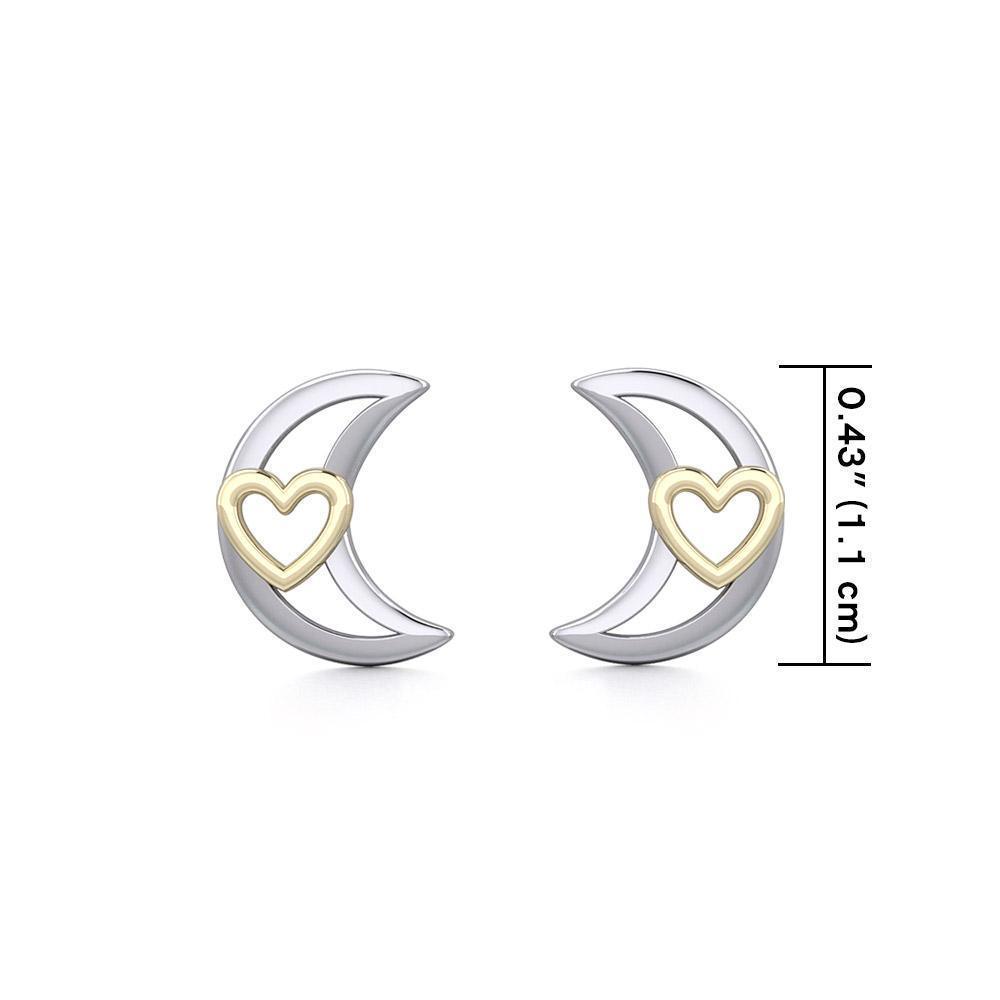 The Golden Heart in Crescent Moon Silver Post Earrings MER1779