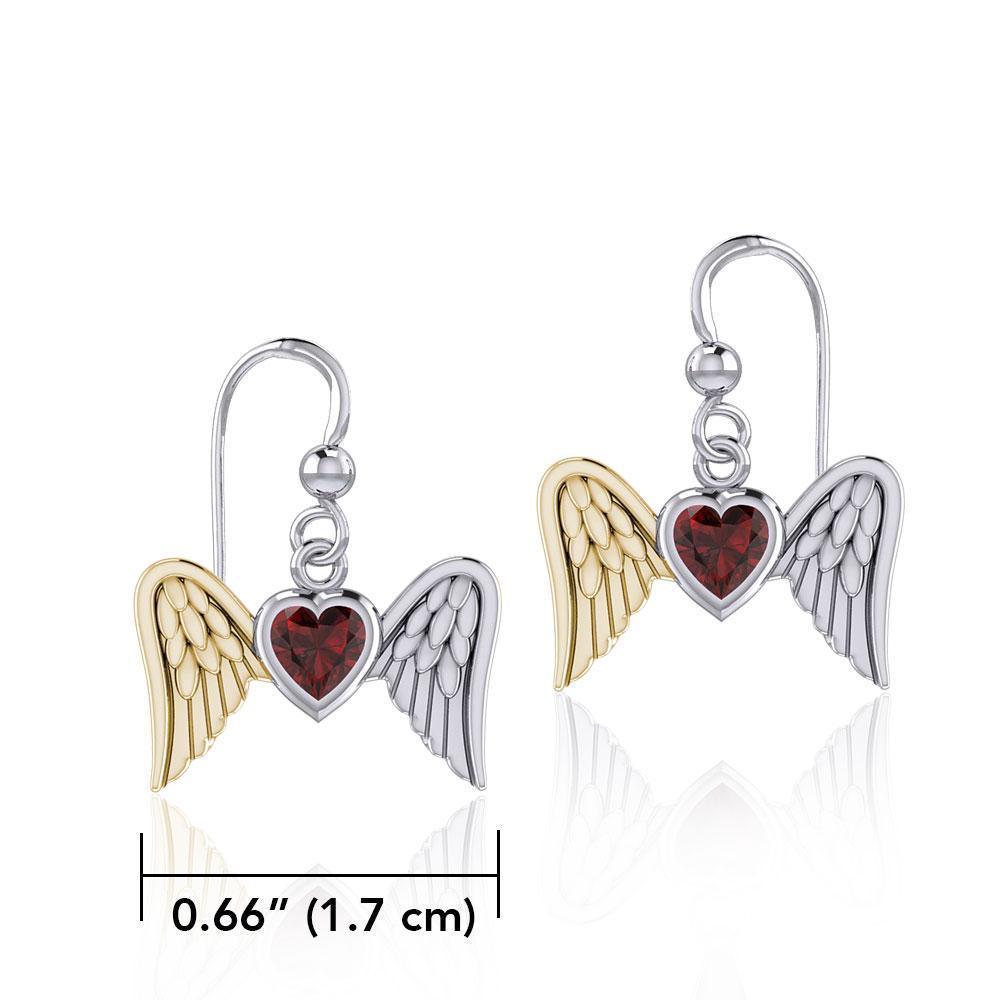 Gemstone Heart and Flying Angel Wings Silver and Gold Earrings MER1782