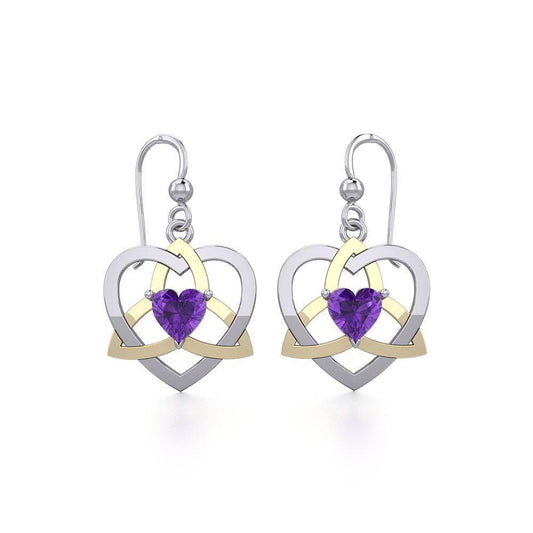 The Celtic Trinity Heart Silver and Gold Earrings with Gemstone MER1788