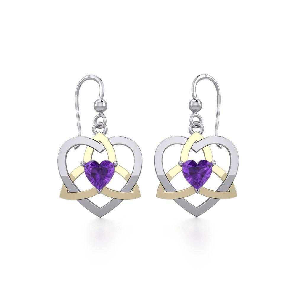 The Celtic Trinity Heart Silver and Gold Earrings with Gemstone MER1788