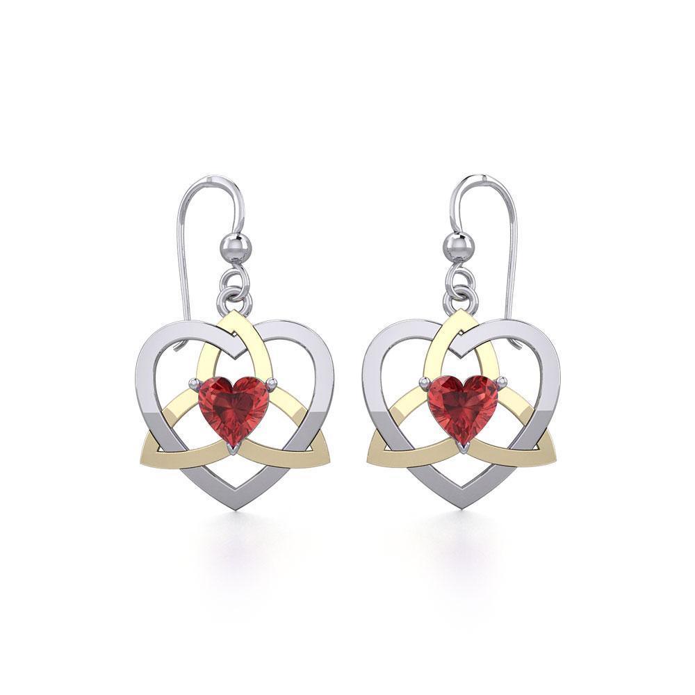 The Celtic Trinity Heart Silver and Gold Earrings with Gemstone MER1788