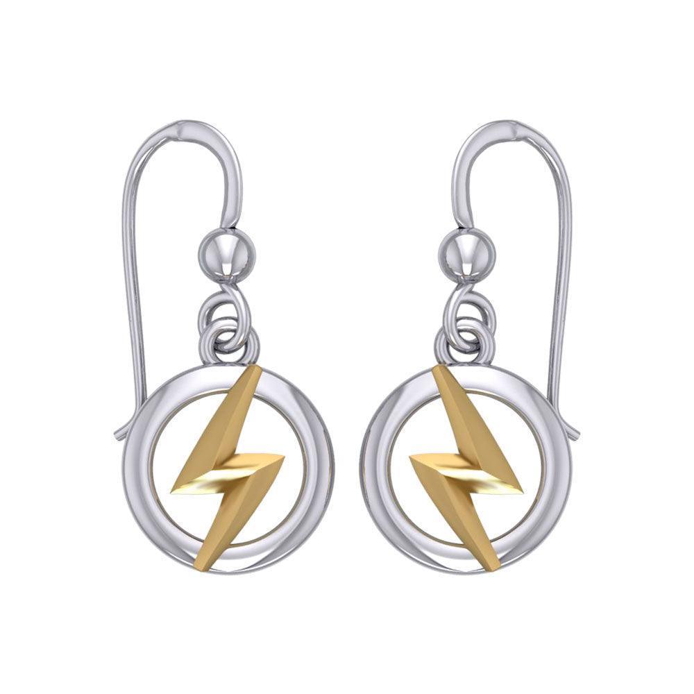 Zeus God Lightning Bolt Silver and Gold Earrings MER1965