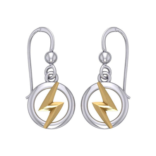 Zeus God Lightning Bolt Silver and Gold Earrings MER1965