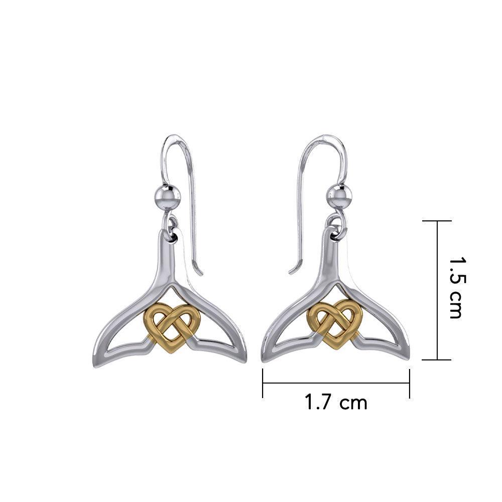 Whale Tail and Celtic Heart Silver with 14K Gold Accent Earrings MER2163