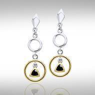 Black Magic Triangle & Circles Silver & Gold Earrings MER398