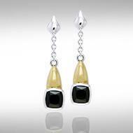 Black Magic Square Silver & Gold Earrings MER402