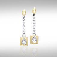 Black Magic Square Silver & Gold Earrings MER403