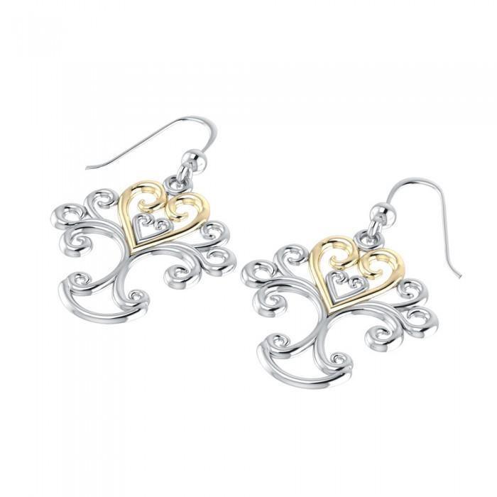 Heartfelt Tree of Life ~ 14k Gold accent and Sterling Silver Jewelry Earrings MER505
