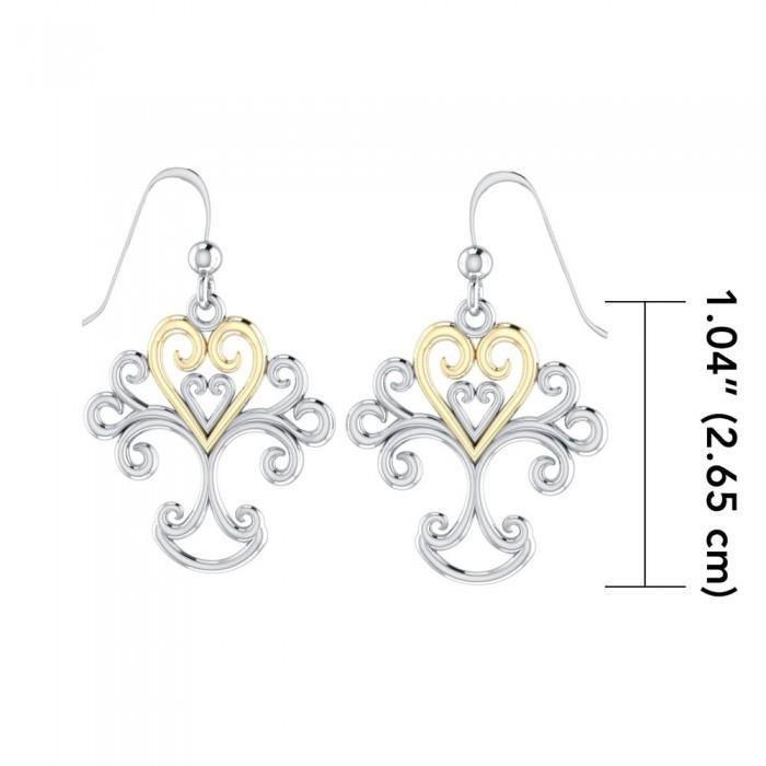 Heartfelt Tree of Life ~ 14k Gold accent and Sterling Silver Jewelry Earrings MER505