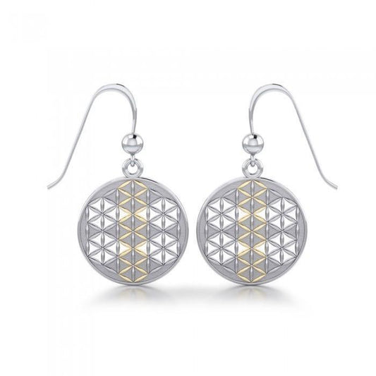 Flower of Life Mandala Silver and Gold Earrings MER514