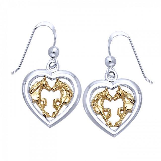 Friesian Horse Pair in Heart Silver & Gold Earrings MER536