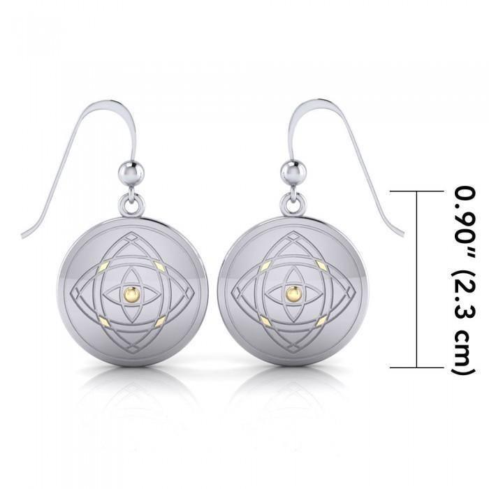 Be Focused, a life philosophy ~ Sterling Silver Jewelry Earrings Mandala with 14k gold accent MER563