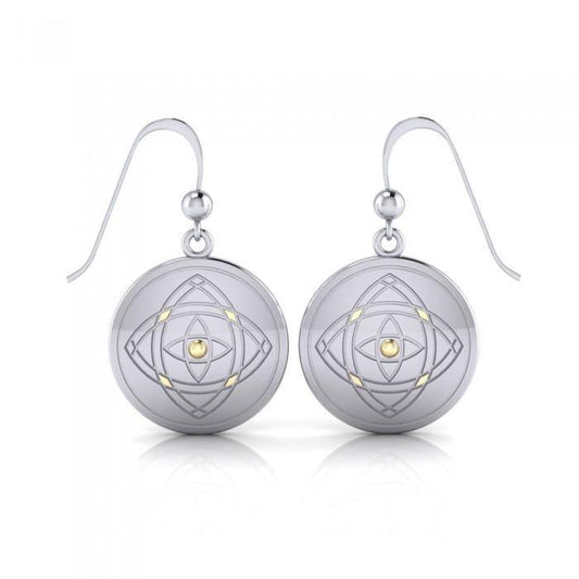 Be Focused, a life philosophy ~ Sterling Silver Jewelry Earrings Mandala with 14k gold accent MER563