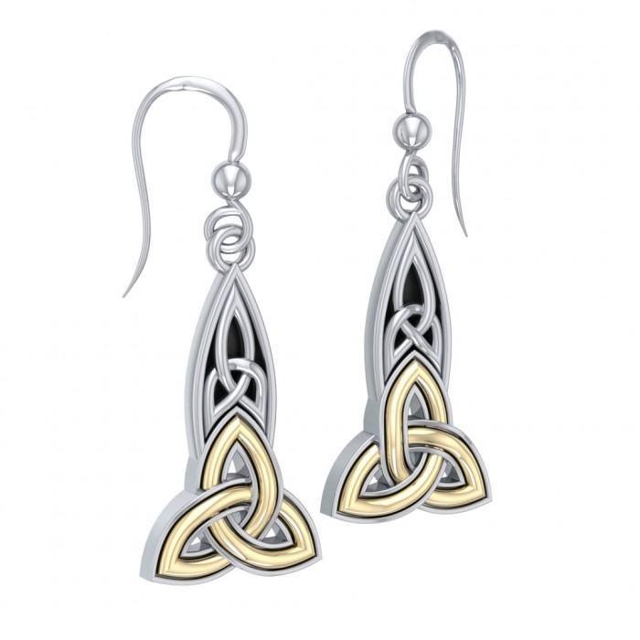 The truth in the Holy Trinity ~ Celtic Knotwork Trinity Sterling Silver Dangle Earrings with 18k Gold accent MER707