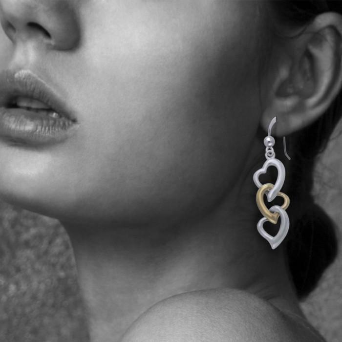 Triple Heart Silver and Gold Earring MER966