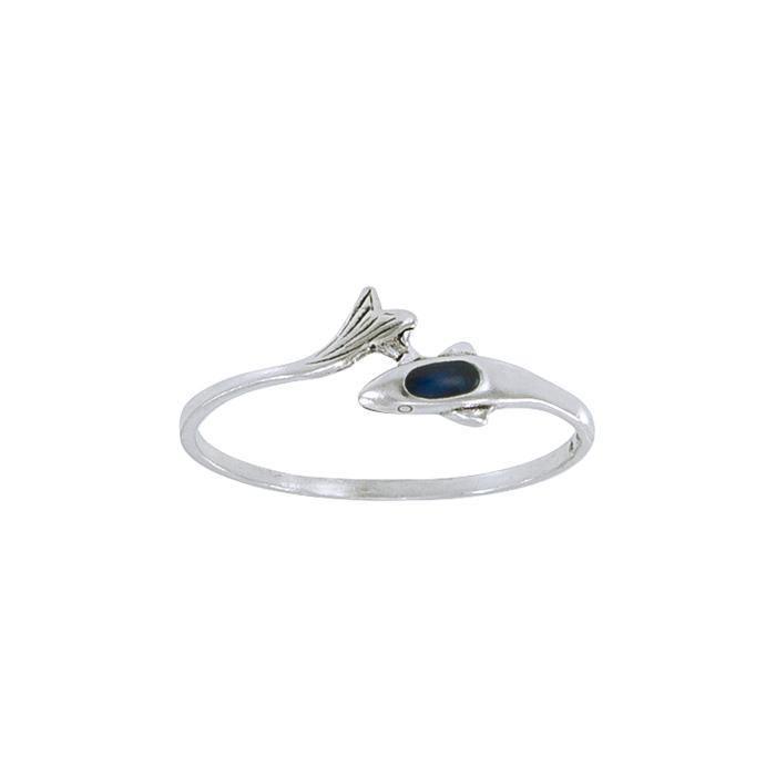Silver and Synthetic Paua Shell Dolphin Ring MG090