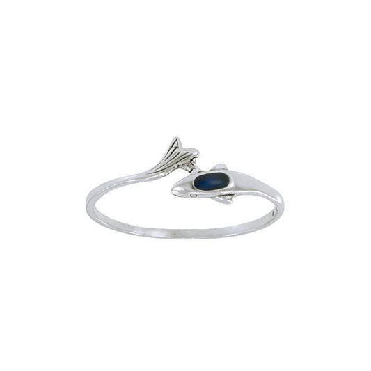 Silver and Synthetic Paua Shell Dolphin Ring MG090