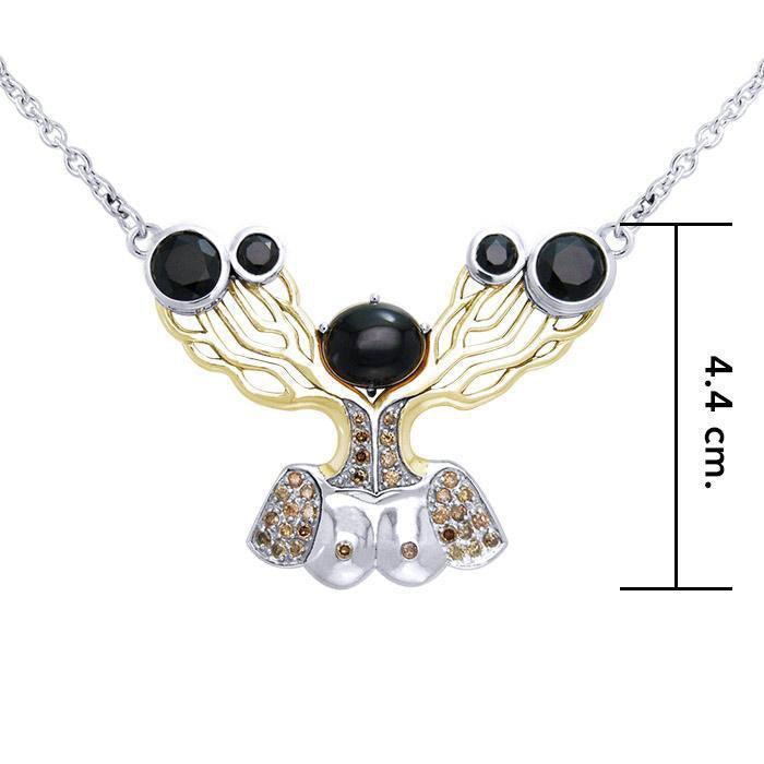 An impressive reminder of Dali’s art ~ fine Sterling Silver Necklace in 18k Gold overlay accented with Brown Diamonds and Black Spinel MNC137