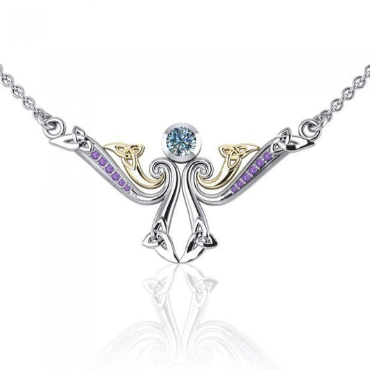 A call upon the mind, body, and spirit ~ Sterling Silver Celtic Triquetra Necklace Jewelry with 14k Gold and Gemstones MNC161