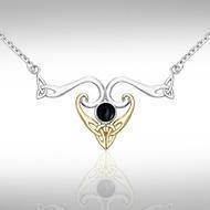 The elegance of Celtic Heritage ~ Sterling Silver Celtic Triquetra Necklace Jewelry with 14k Gold accent and Gemstone MNC162