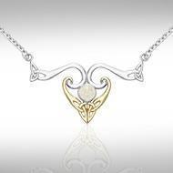 The elegance of Celtic Heritage ~ Sterling Silver Celtic Triquetra Necklace Jewelry with 14k Gold accent and Gemstone MNC162