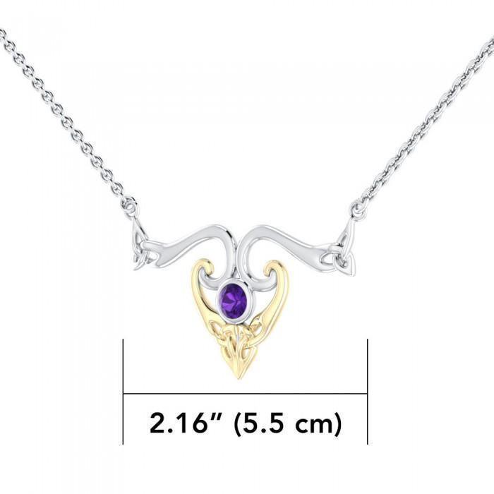 The elegance of Celtic Heritage ~ Sterling Silver Celtic Triquetra Necklace Jewelry with 14k Gold accent and Gemstone MNC162