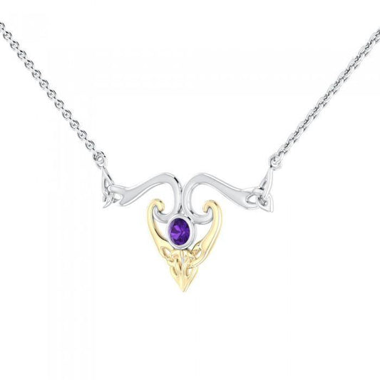 The elegance of Celtic Heritage ~ Sterling Silver Celtic Triquetra Necklace Jewelry with 14k Gold accent and Gemstone MNC162