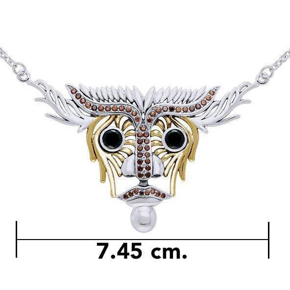 Dali-inspired fine Sterling Silver Animal Head Jewelry Necklace in 14k Gold accent MNC217
