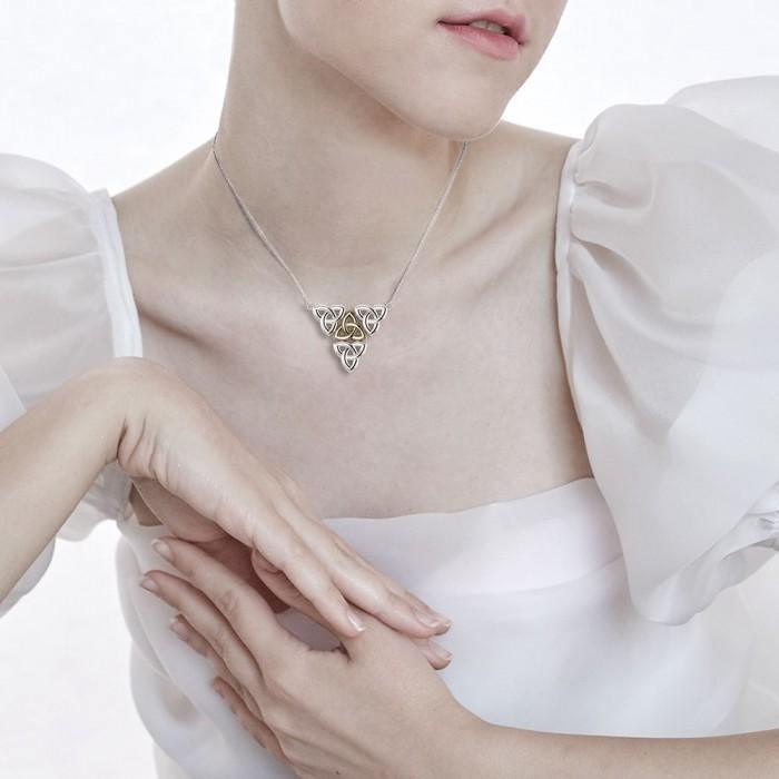 The bind to Universe continuity ~ Celtic Knotwork Trinity Sterling Silver Necklace Jewelry with 18k Gold accent MNC220