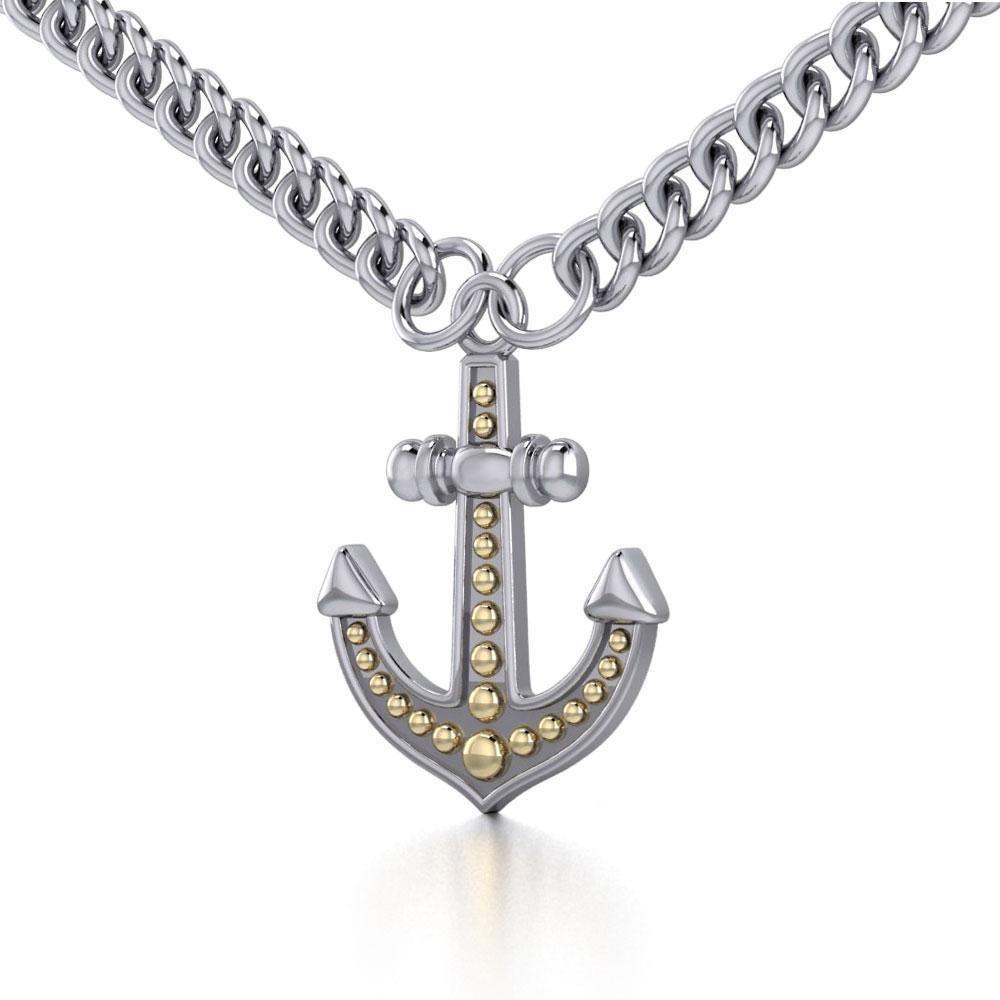 Firm and golden ~ 14k 2 micron gold-plated Anchor with Sterling Silver Jewelry Necklace MNC380