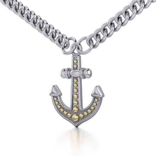 Firm and golden ~ 14k 2 micron gold-plated Anchor with Sterling Silver Jewelry Necklace MNC380