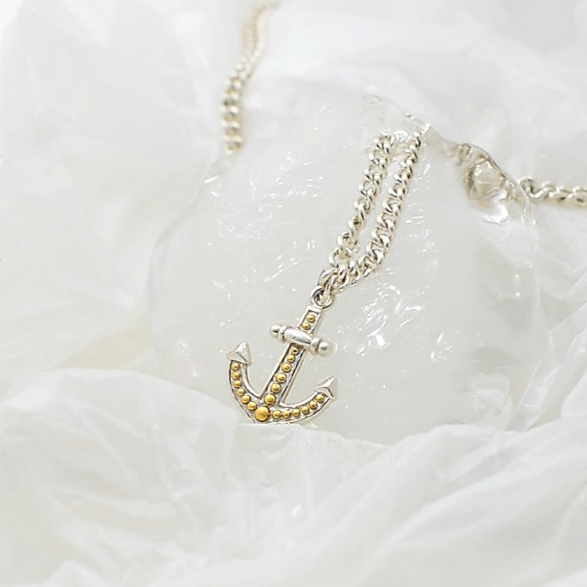 Firm and golden ~Anchor with Sterling Silver With  14k gold accents Necklace MNC380