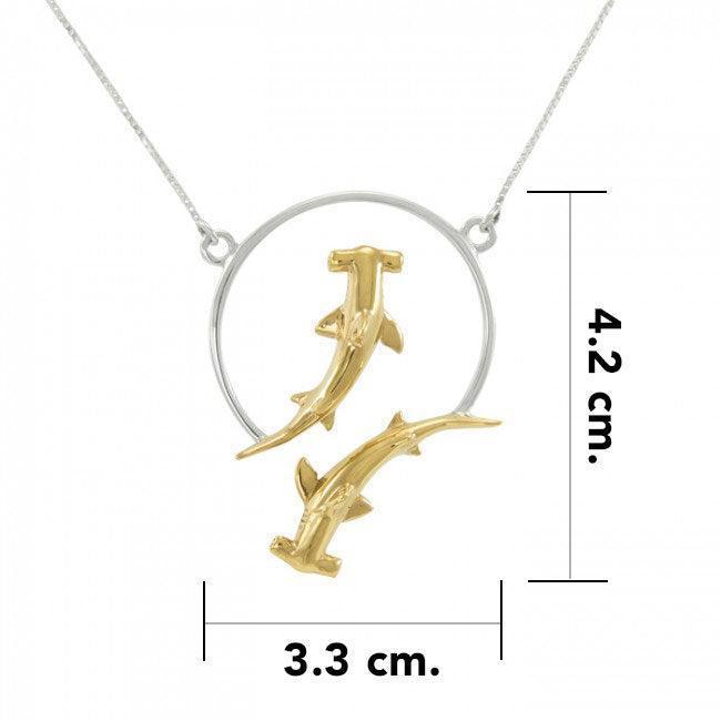 Double Hammerhead Shark Sterling Silver and Gold Accent Necklace MNC434P