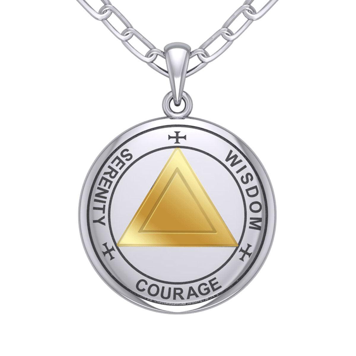 Sigil Seal of The AA Recovery Silver with 14K Gold Accent Necklace MNC558 - peterstone.dropshipping