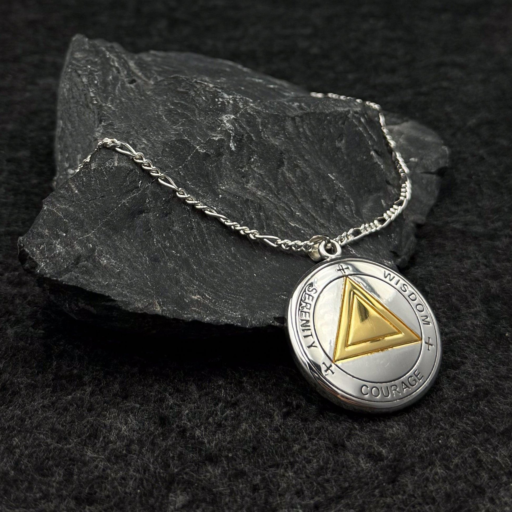 Sigil Seal of The AA Recovery Silver with 14K Gold Accent Necklace MNC558 - peterstone.dropshipping