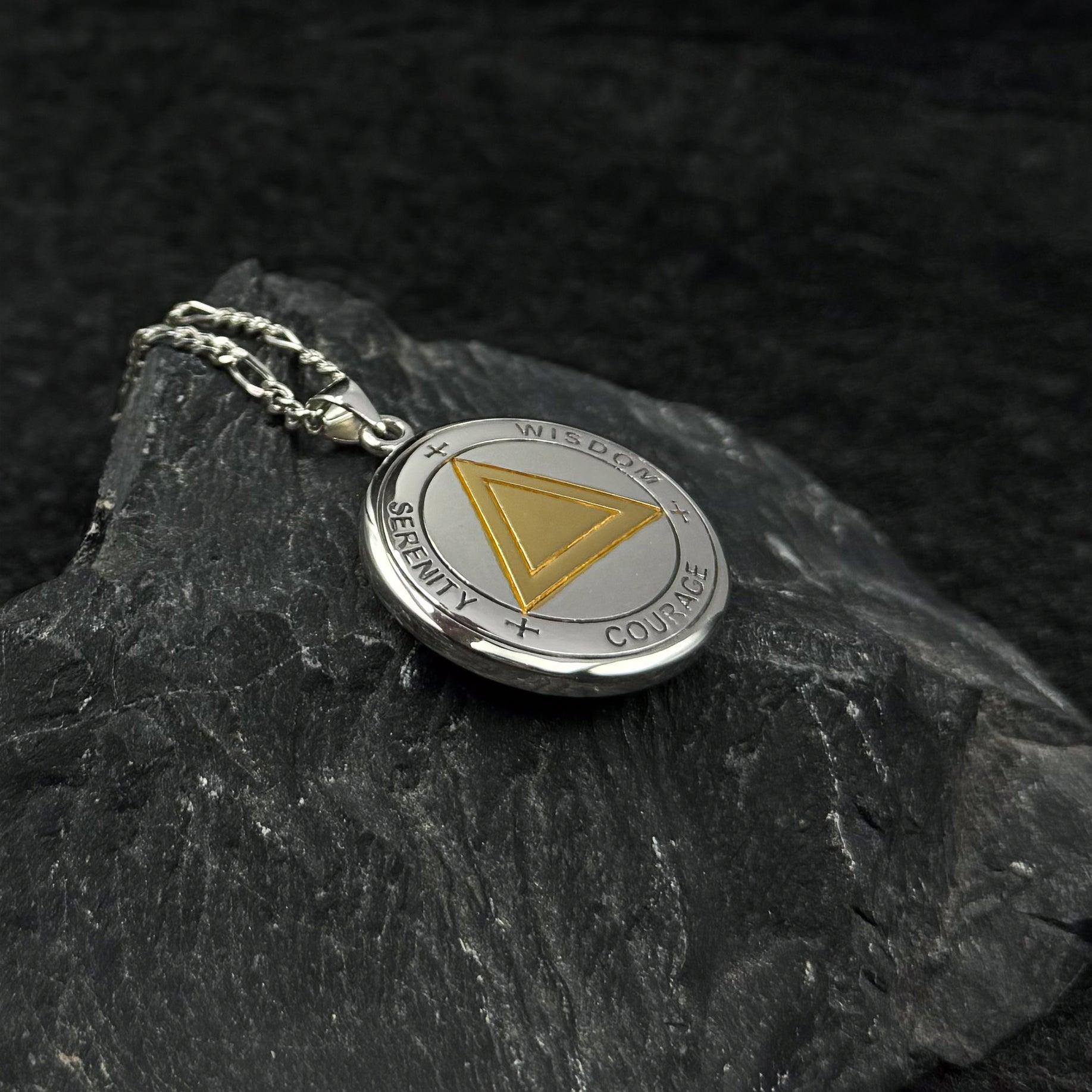 Sigil Seal of The AA Recovery Silver with 14K Gold Accent Necklace MNC558 - peterstone.dropshipping