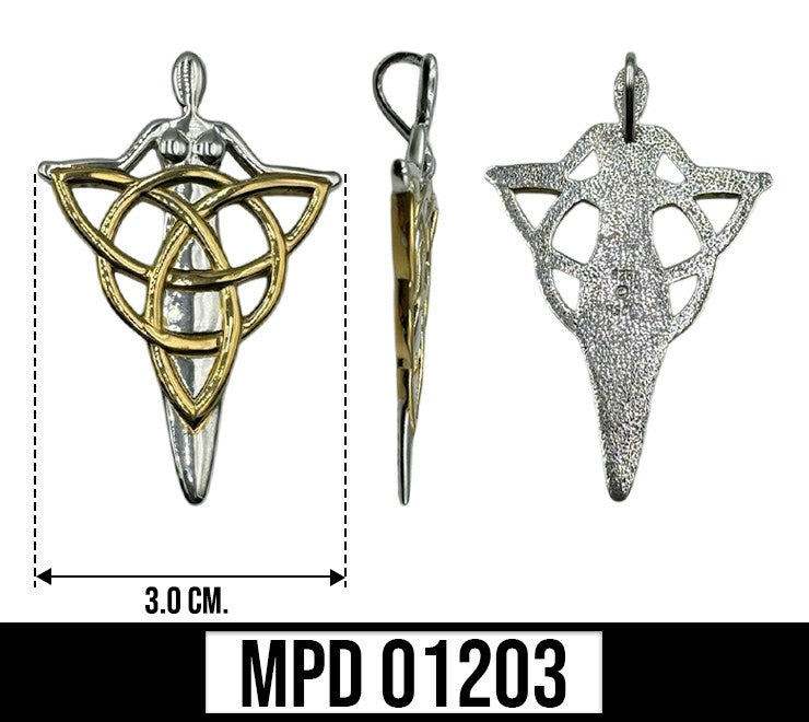 Celtic Danu Goddess Triquetra Silver with 14K Gold Accent Pendant MPD1203